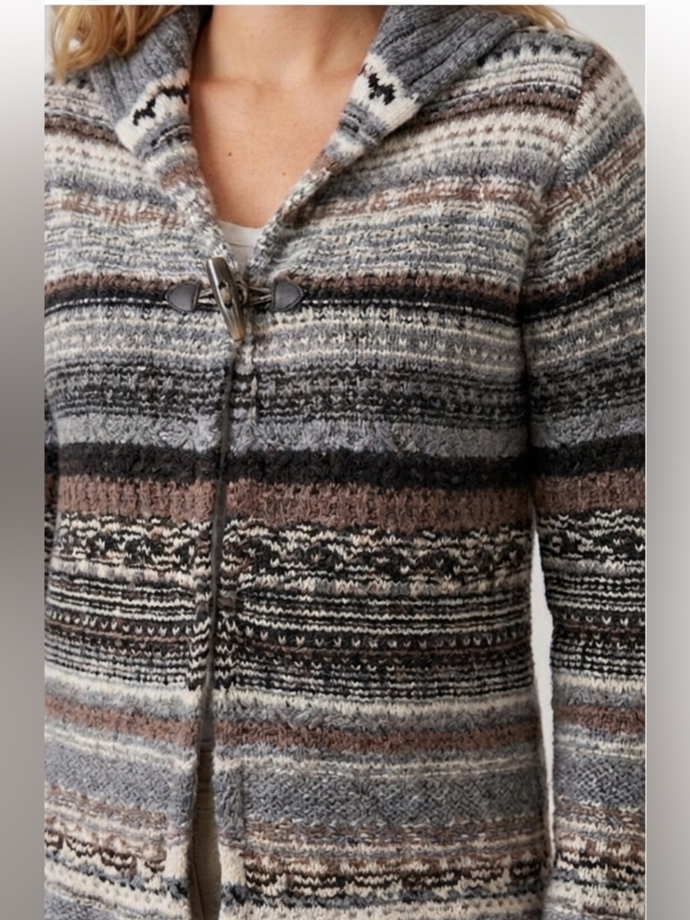 J. Jill Women’s Gray & Brown Wool Blend Open Front Cardigan Sweater Size XS
